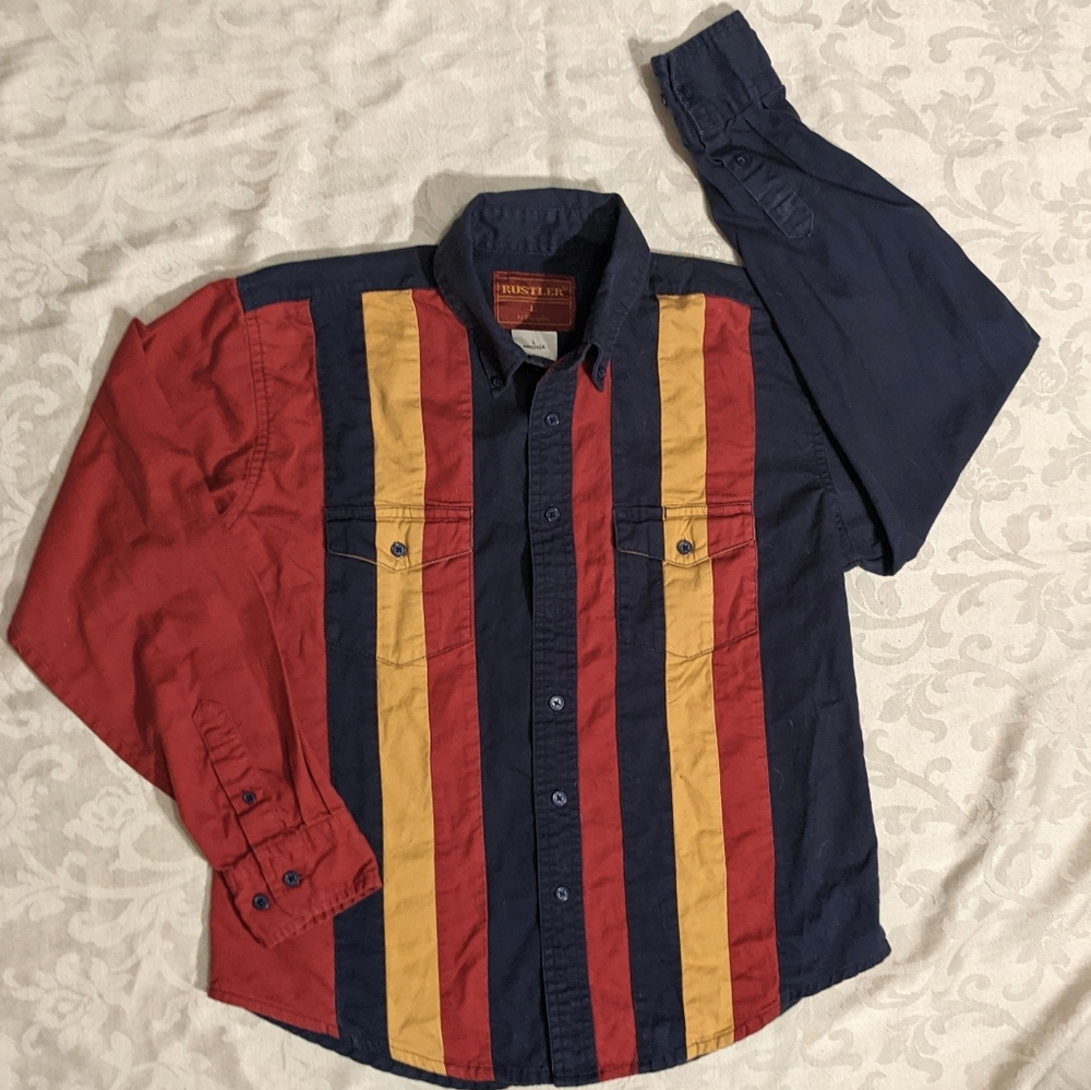 Vntg 90's Rustler Boys Striped button down shirt